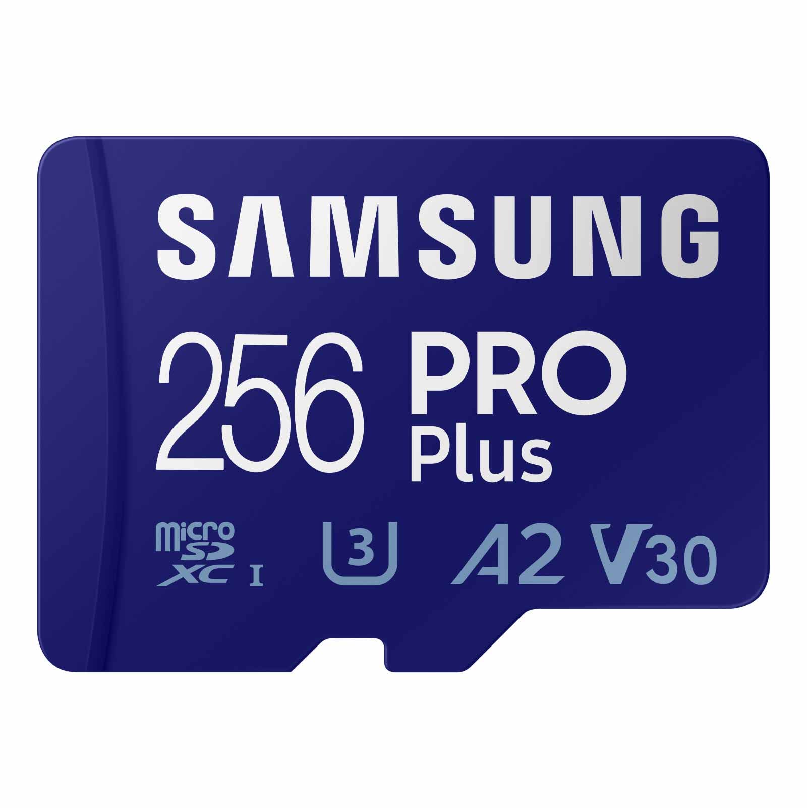 SAMSUNG Pro Plus Tarjeta de Memoria microSD + Adaptador, 256GB microSDXC, hasta 180 MB/s, Full HD y 4K UHD, UHS I, C10, U3, V30, A2, para teléfonos Inteligentes Android, tabletas, GoPRO y dji Drone